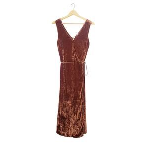 Vince Silk Panne Velvet Midi Dress Brown Size Small